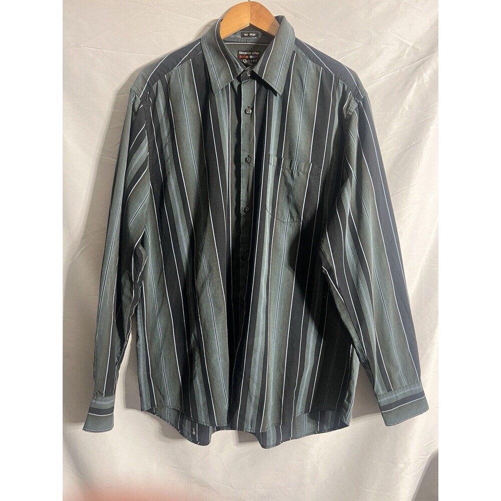 Vtg 90’s Alexander Julian Colours Bold Striped Black/Green Button Down Shirt XL